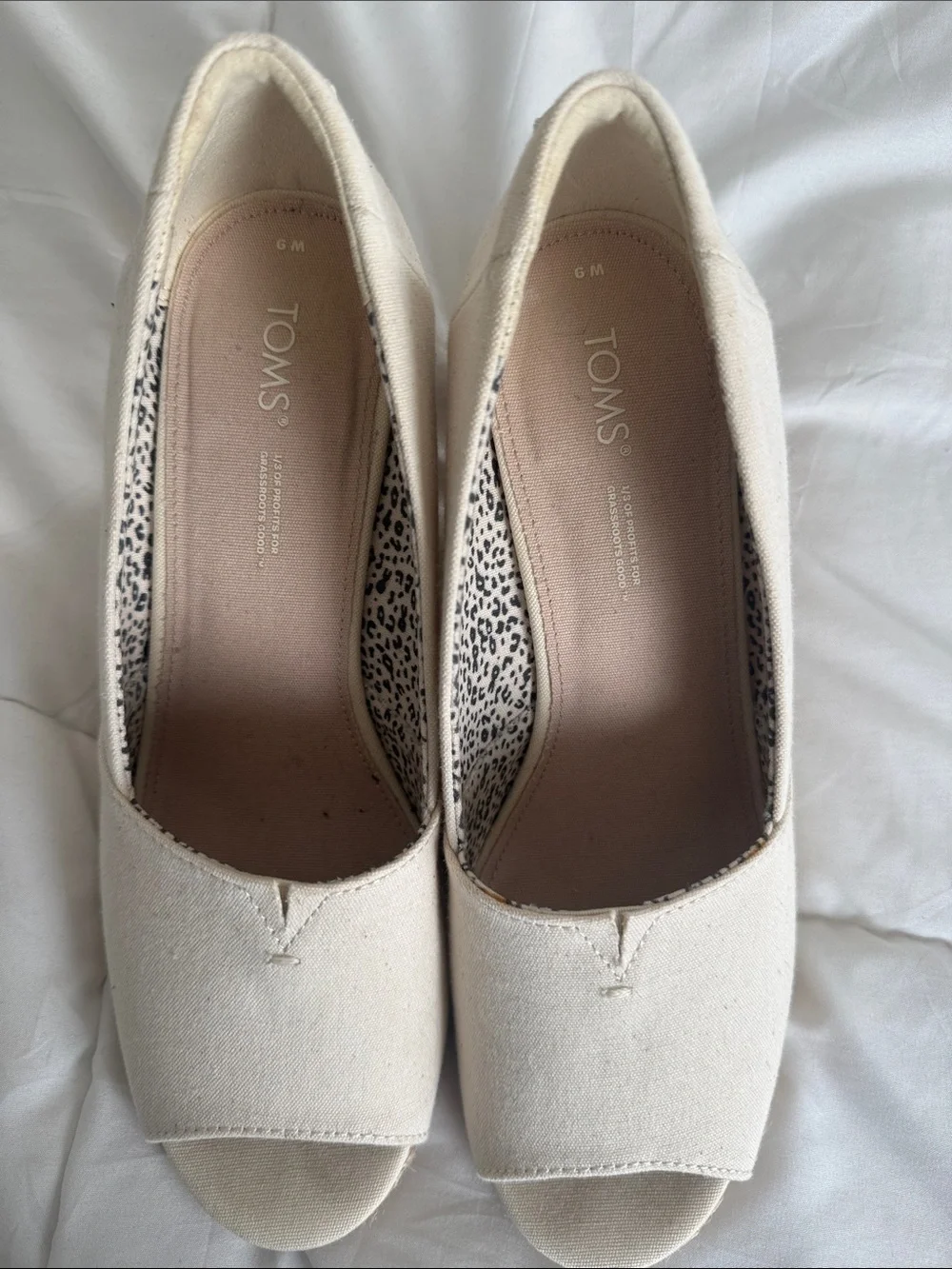 Toms Cream Peep-Toe Espadrille Wedge Flats